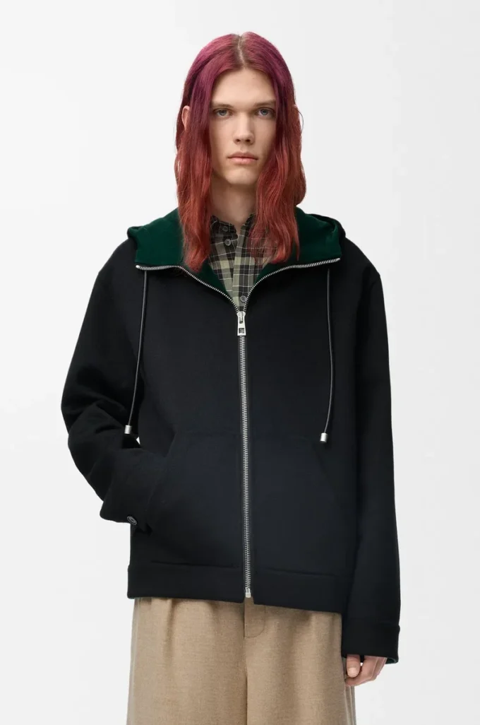 Kapuzenjacke aus Wolle und Kaschmir Schwarz/Grün