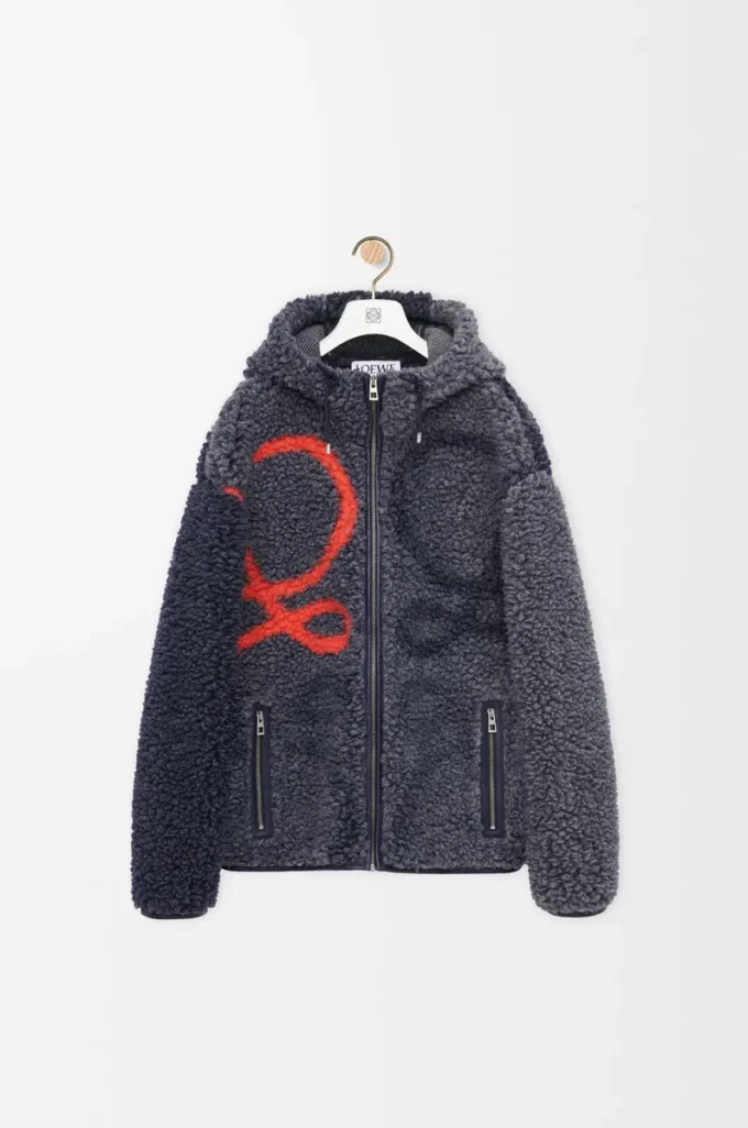 Kapuzenjacke aus Wollmischung Navy/Orange