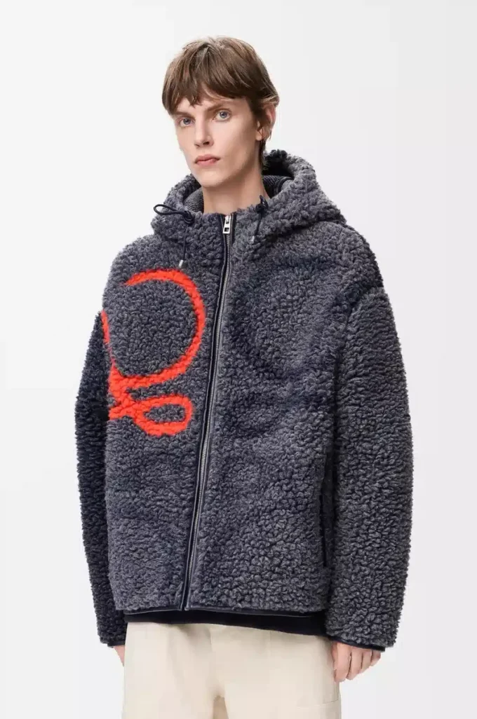 Kapuzenjacke aus Wollmischung Navy/Orange