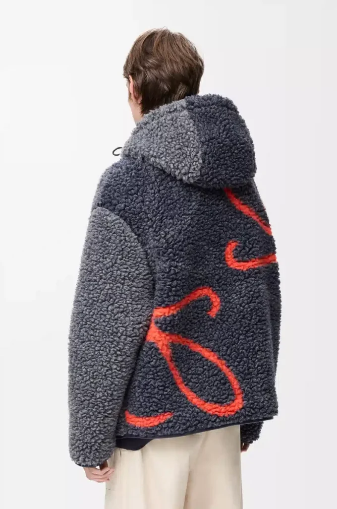 Kapuzenjacke aus Wollmischung Navy/Orange