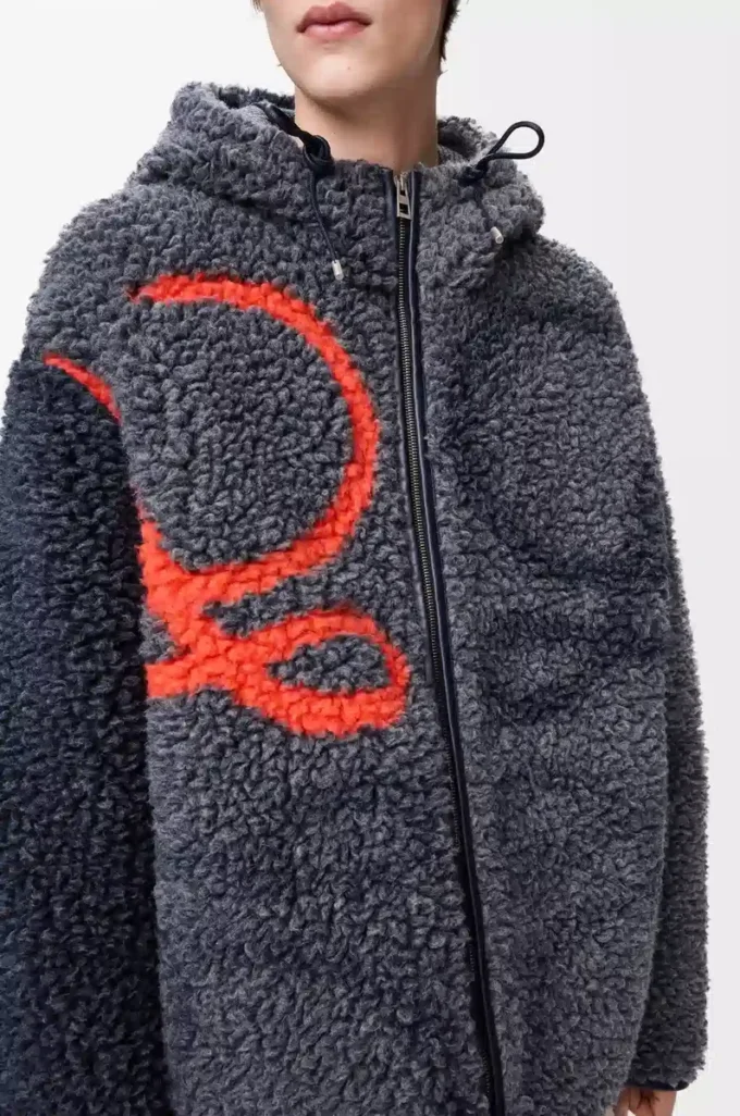 Kapuzenjacke aus Wollmischung Navy/Orange