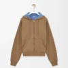 Kapuzenjacke mit Reißverschluss aus Baumwolle in Beige/Blau