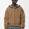 Kapuzenjacke mit Reißverschluss aus Baumwolle in Beige/Blau