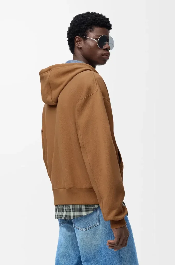 Kapuzenjacke mit Reißverschluss aus Baumwolle in Beige/Blau