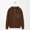 Kapuzenjacke mit Reißverschluss aus Wolle, braun