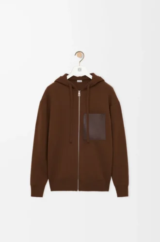 Kapuzenjacke mit Reißverschluss aus Wolle, braun
