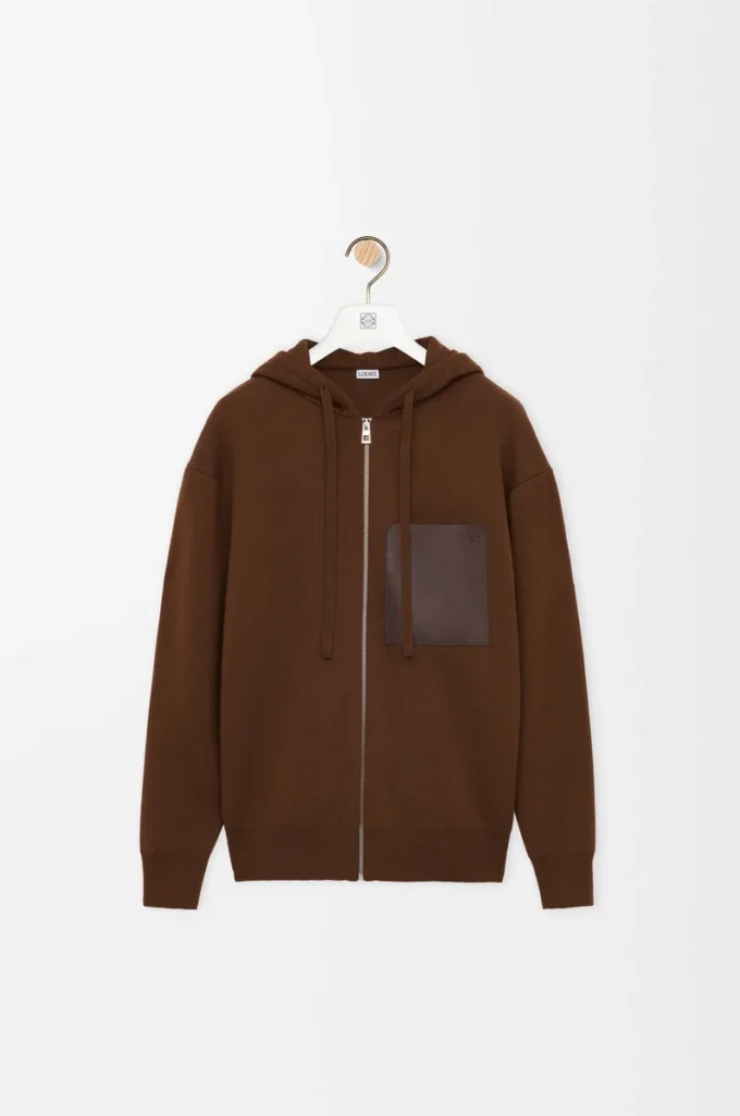 Kapuzenjacke mit Reißverschluss aus Wolle, braun