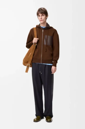 Kapuzenjacke mit Reißverschluss aus Wolle, braun