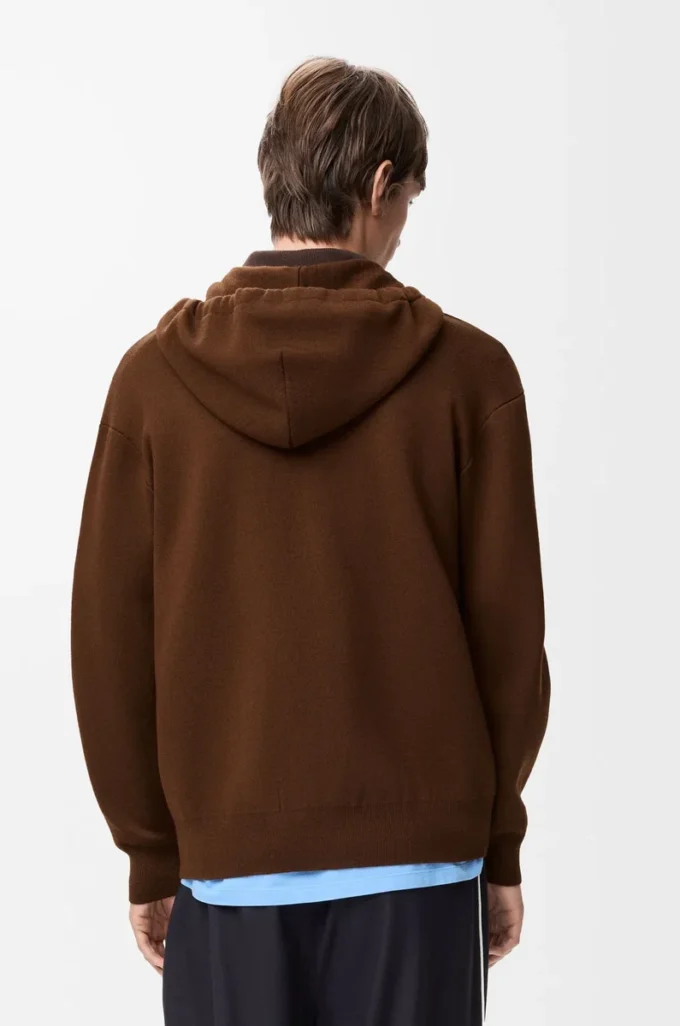 Kapuzenjacke mit Reißverschluss aus Wolle, braun
