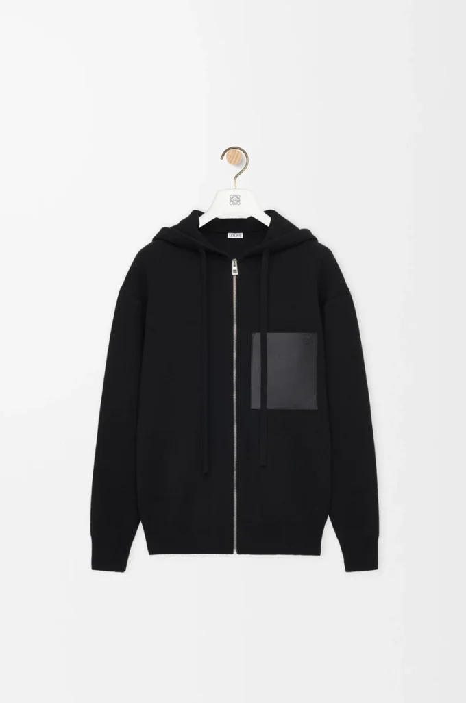 Kapuzenjacke mit Reißverschluss aus Wolle Schwarz
