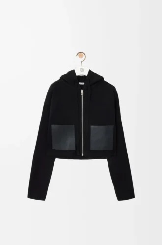 Kapuzenjacke mit Reißverschluss aus Wolle Schwarz