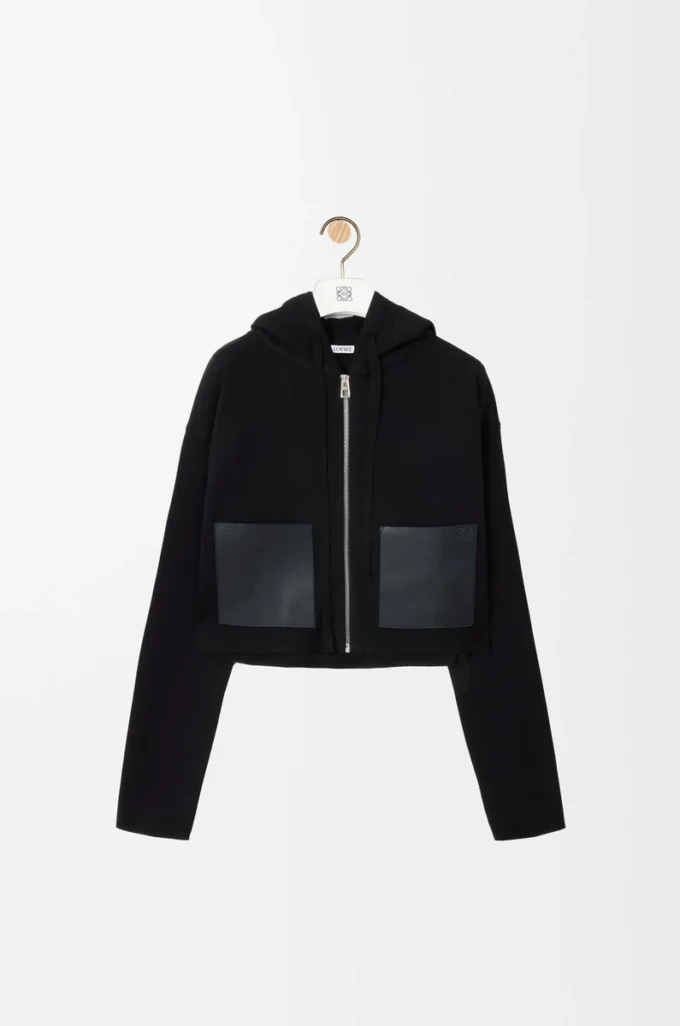 Kapuzenjacke mit Reißverschluss aus Wolle Schwarz