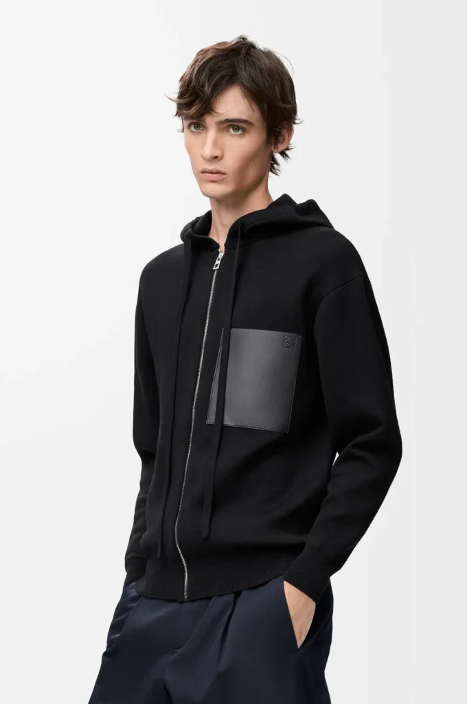 Kapuzenjacke mit Reißverschluss aus Wolle Schwarz