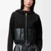 Kapuzenjacke mit Reißverschluss aus Wolle Schwarz