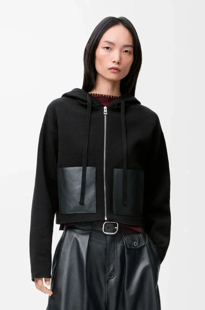 Kapuzenjacke mit Reißverschluss aus Wolle Schwarz