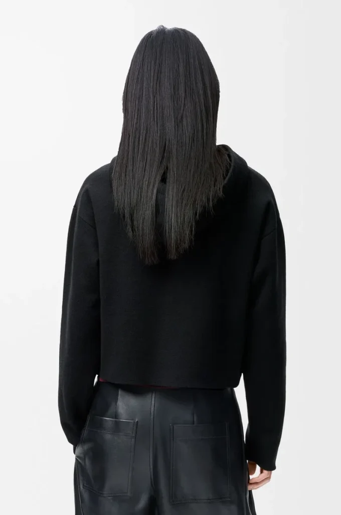 Kapuzenjacke mit Reißverschluss aus Wolle Schwarz