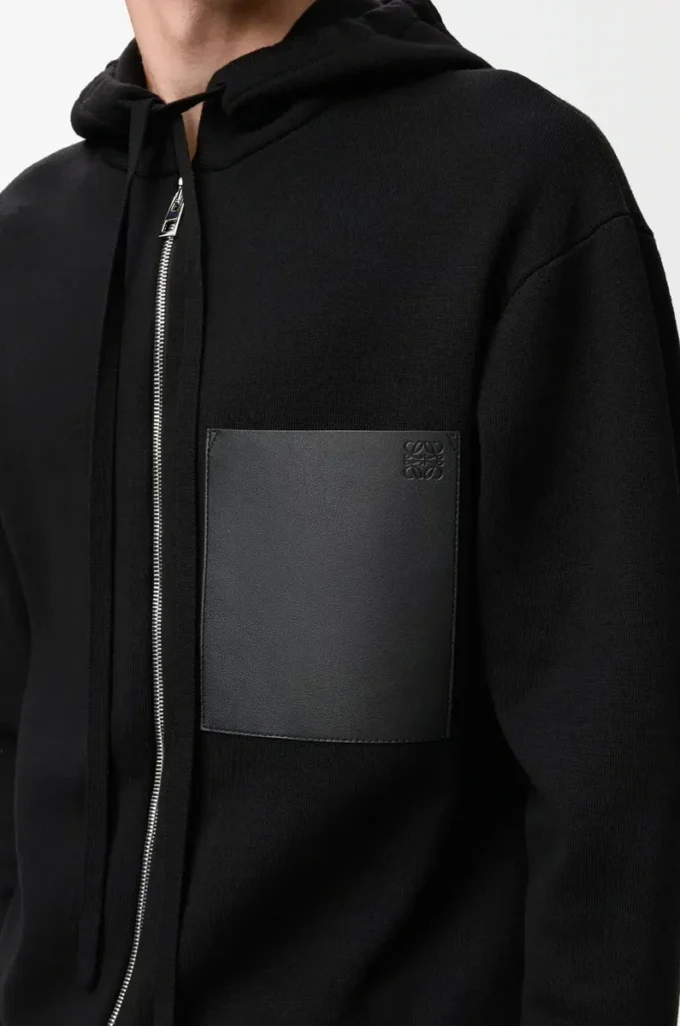 Kapuzenjacke mit Reißverschluss aus Wolle Schwarz