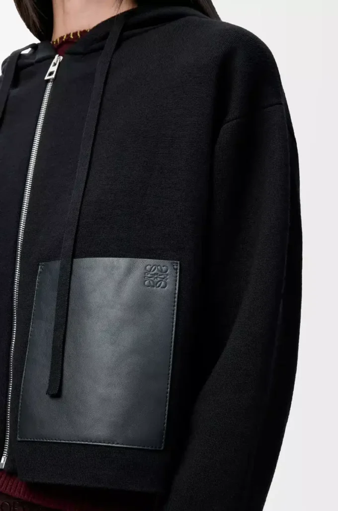 Kapuzenjacke mit Reißverschluss aus Wolle Schwarz
