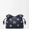 Katzen Medium Flamenco Clutch aus besticktem Denim Blau