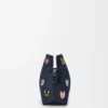 Katzen Medium Flamenco Clutch aus besticktem Denim Blau