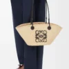 Kleine Anagram Basket Tasche aus Iraca-Palme und Kalbsleder Natur/Schwarz