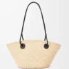Kleine Anagram Basket Tasche aus Iraca-Palme und Kalbsleder Natur/Schwarz