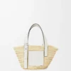 Kleine Basket-Tasche aus Palmblatt und Kalbsleder Natur/Weiß