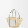 Kleine Basket-Tasche aus Palmblatt und Kalbsleder Natur/Weiß
