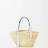 Kleine Basket-Tasche aus Palmblatt und Kalbsleder Natur/Weiß