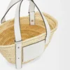 Kleine Basket-Tasche aus Palmblatt und Kalbsleder Natur/Weiß