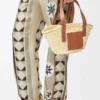 Kleine Basket-Tasche aus Palmblättern und Kalbsleder Natur/Hellbraun