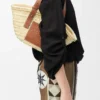 Kleine Basket-Tasche aus Palmblättern und Kalbsleder Natur/Hellbraun