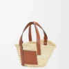 Kleine Basket-Tasche aus Palmblättern und Kalbsleder Natur/Hellbraun