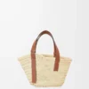 Kleine Basket-Tasche aus Palmblättern und Kalbsleder Natur/Hellbraun
