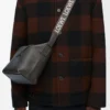 Kleine Cubi Crossbody-Tasche aus geschmeidigem, glattem Kalbsleder und Jacquard in Dunkelgrau