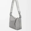 Kleine Cubi-Umhängetasche aus geschmeidigem, glattem Kalbsleder und Jacquard in Asphalt Grey