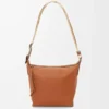 Kleine Cubi-Umhängetasche aus geschmeidigem, glattem Kalbsleder und Jacquard in Tan