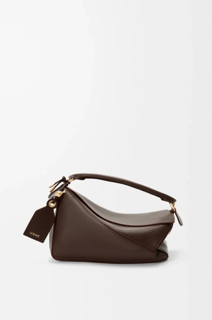 Kleine Featherlight Puzzle Tasche aus Nappalammleder in Dark Chestnut