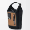 Kleine Flex Loop Bucket Bag aus Canvas und Wildleder in Schwarz/Dunkelgold