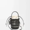 Kleine Fringe Bucket Bag aus Kalbsleder Schwarz