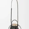 Kleine Fringe Bucket Bag aus Kalbsleder Schwarz