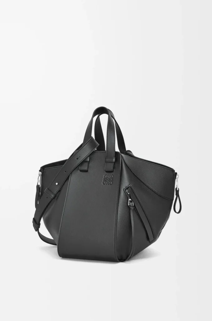 Kleine Hammock-Tasche aus klassischem Kalbsleder Schwarz