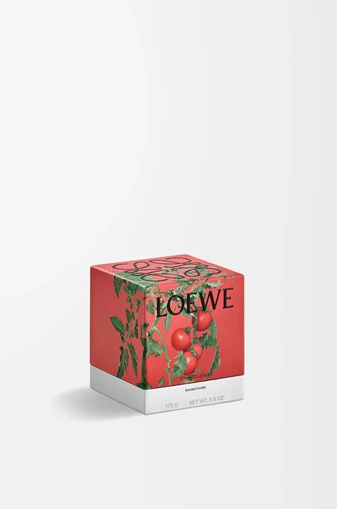 Kleine Kerze mit Tomatenblättern, rot