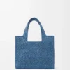 Kleine LOEWE Font-Tasche aus Raffia Hellblau