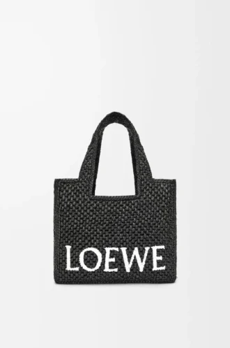 Kleine LOEWE Font-Tasche aus Raffia Schwarz