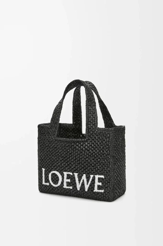 Kleine LOEWE Font-Tasche aus Raffia Schwarz