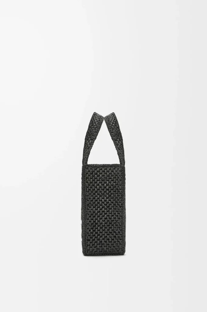 Kleine LOEWE Font-Tasche aus Raffia Schwarz