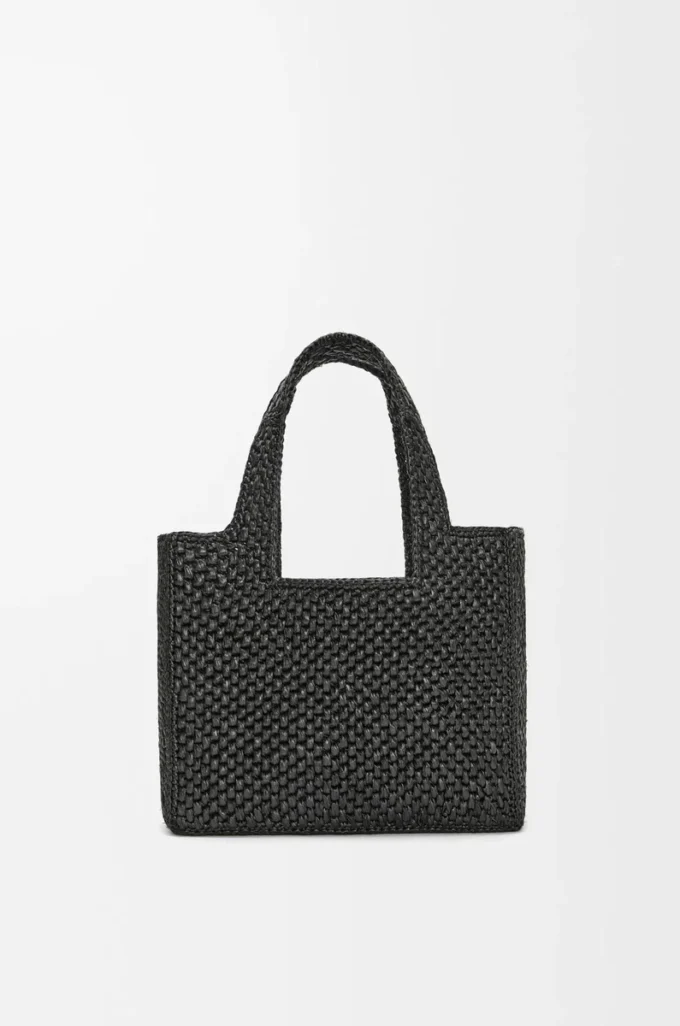 Kleine LOEWE Font-Tasche aus Raffia Schwarz