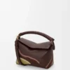 Kleine Puzzle Edge Landscape Tasche aus Nappakalbsleder in Schokoladenbraun/Hellmoos