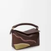 Kleine Puzzle Edge Landscape Tasche aus Nappakalbsleder in Schokoladenbraun/Hellmoos
